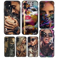 sexy sleeve tattoo girl for apple iphone 13 12 11 mini 8 7 6s 6 xs xr x 5 5s se 2020 pro max plus black soft phone case