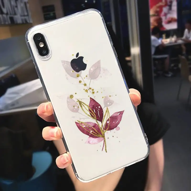 

Pink gold flower pattern aesthetics Phone Case Transparent soft For iphone 5 5s 5c se 6 6s 7 8 11 12 plus mini x xs xr pro max