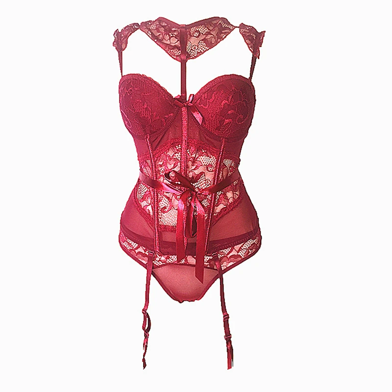 Сексуальное кружевное бюстье и корсеты с бретельками набор кружевной корсет