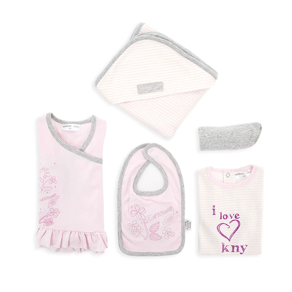 

Honeyzone 5 pcs/set Baby Clothes Set Pink Cartoon 100% Cotton Long Sleeve Spring Autumn Outwear