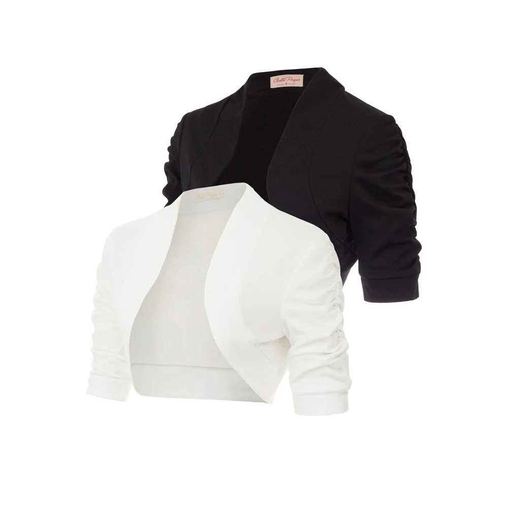 

Women 2pcs-Pack Bolero Comfy Lightweight Half Sleeve Open Front Shrug Solid Color Elegant Slim Coats For Party Evening