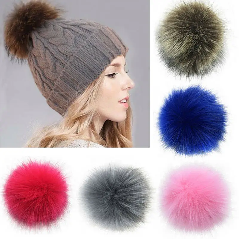 

10/12cm Hat Ball Pom Pom Fake Hairball Wholesale Caps Accessories Multicolor Faux Fur PomPom With Buckle for DIY Balls