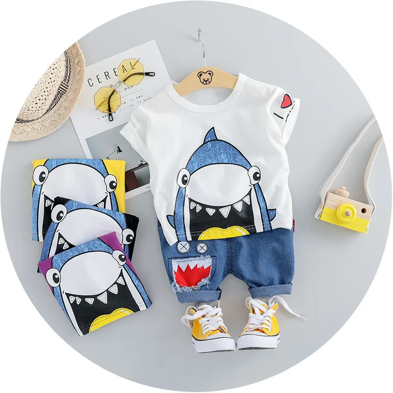 Детский джинсовый костюм для мальчиков и девочек с короткими рукавами | Мать