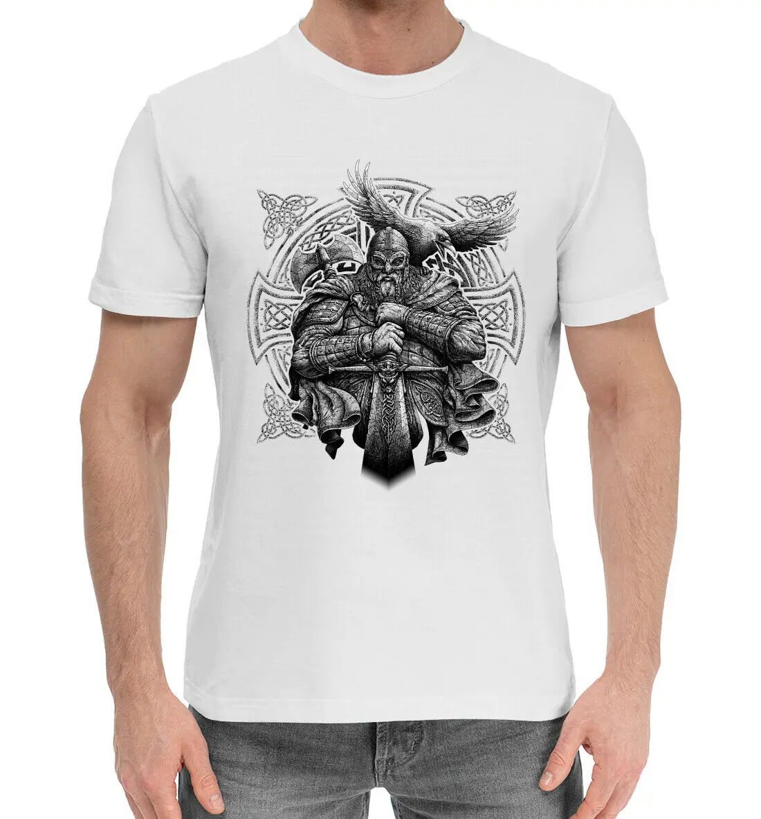

Slavic-Warrior with A Sword Slavic Cotton Men T-shirt White 100% Cotton Casual Shirts