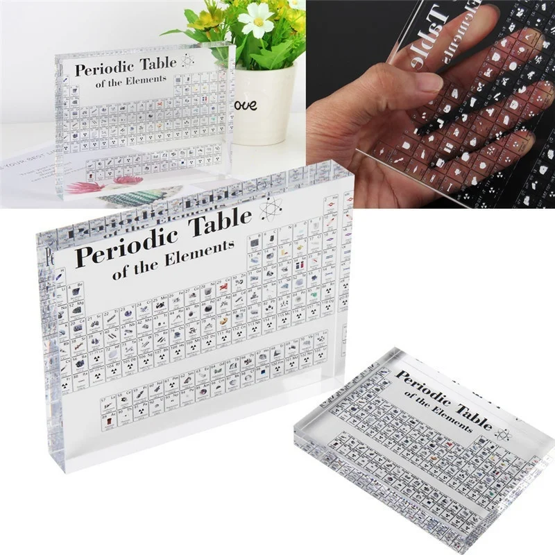 

Transparent Acrylic Crystal Periodic Table Ornaments Display with Elements for Kids Teaching School Day Chemical Element Display