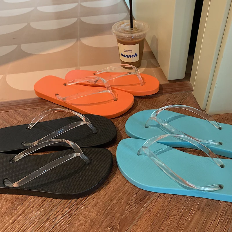 

Flip-flops Women Instagram Trend Outside Wear Indoor Non-slip Flat Transparent Flip-flops Sandals Beach Shoes Summer