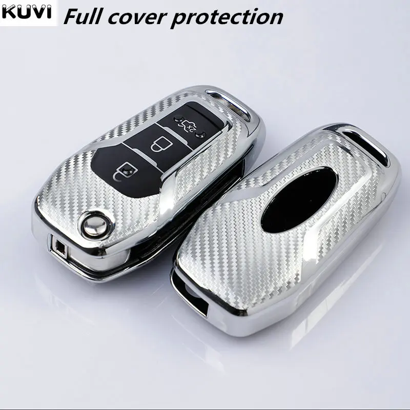 Чехол для автомобильного ключа из ТПУ с гранулированным покрытием углерода Ford Figo