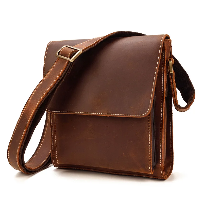 Men's Genuine Leather Shoulder Bag Natural Leather Messenger Bag Cowhide Flip Shoulder Bag iPad Bag New