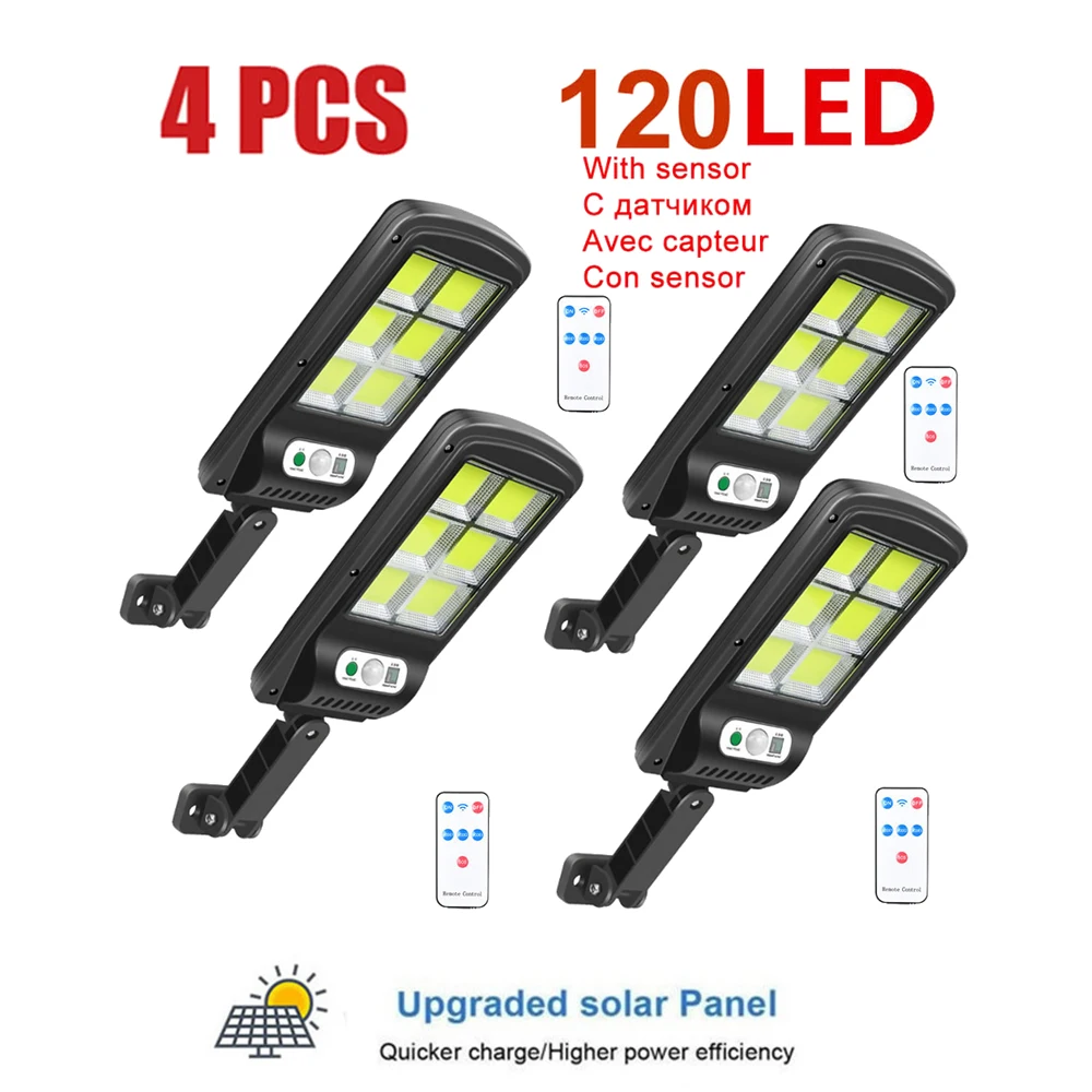 

4pcs tabular oblong 120 LEDs Solar LED Porch Lights PIR Motion Sensor LED Diode Wall Lamp IP65 Outdoor Path Way Garage Fence Aut