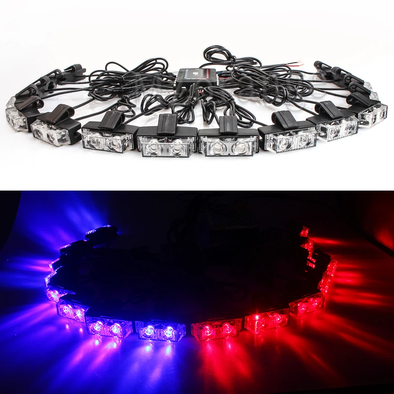 Red and Blue MZORANGE 16x2 светодиодный стробоскоп 32 светодиодный пульт дистанционного управления Беспроводная Автомобильная решетка вспышки авто Предупреждение льная решетка лампы - Цвет: Red and Blue