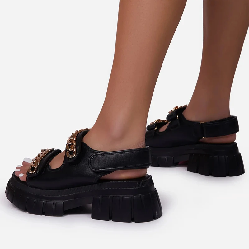 

Women's Chain Open Toe Sandals Shoes Summer 2021 Lady Women Flat Platform Mid Heels Flange Bottom Casual Gladiator Sandals Shoes