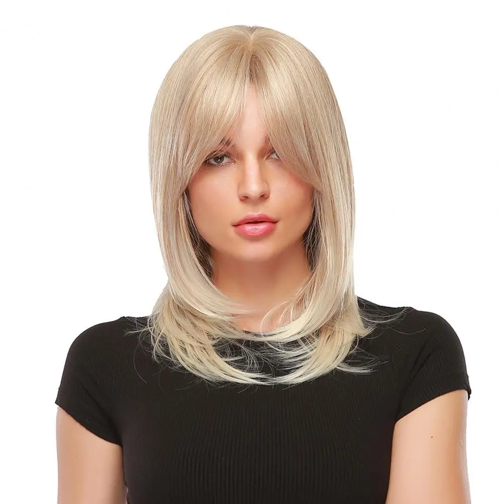 

Women Fashion Light Golden Central Parting Wig Straight Short Chemical Fiber Hair Wigs Faux Hair Cosplay Party Hairpiece