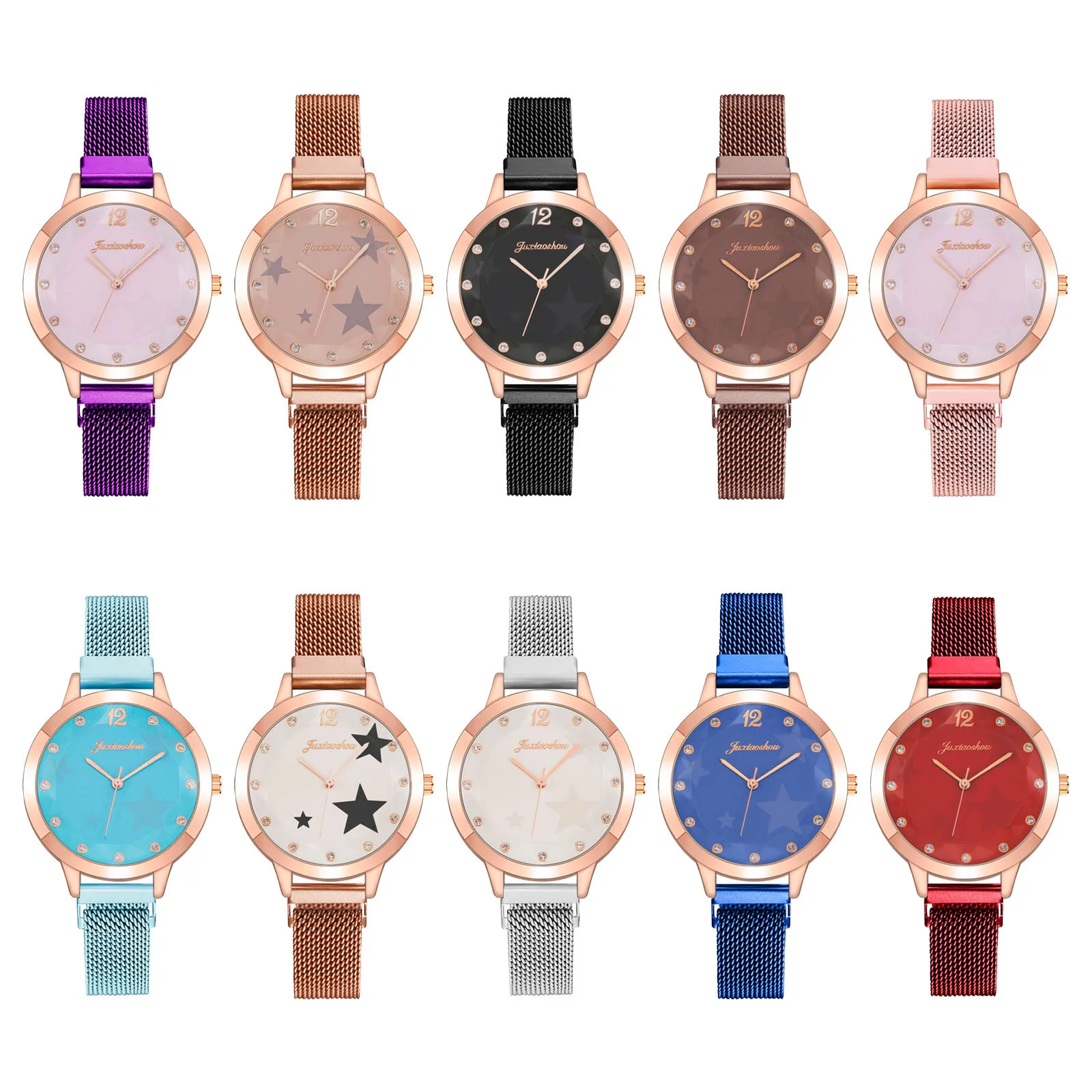 

2021 New Women Five-pointed Star Watch Ladies Quartz Watch Stainless Steel Strap Rotating Watch A Variety Of Color Simple Watch