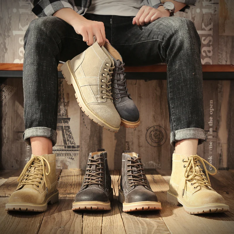 Зимние Повседневные мужские рабочие ботинки из натуральной кожи Удобные Высокие