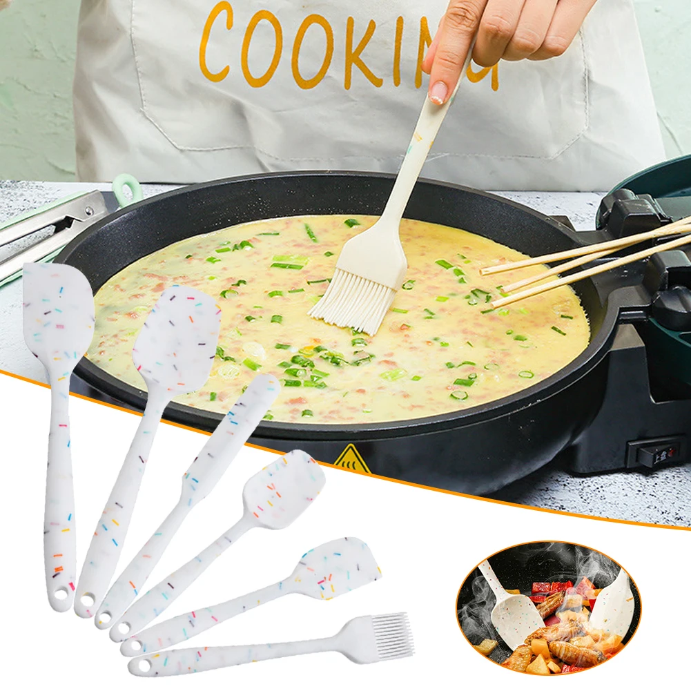 

6Pcs Silicone Spatula Set Heat Resistant Pastry Scraper One Pice Cream Cake Smoother Baking Spatula Cooking Baking Utensils