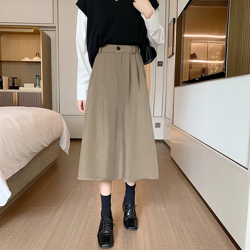 

Korean Fashion Black Elegant Midi Skirt Summer 2021 Office Lady Elastic Waist Suit Skirts Womens Gray Faldas Mujer