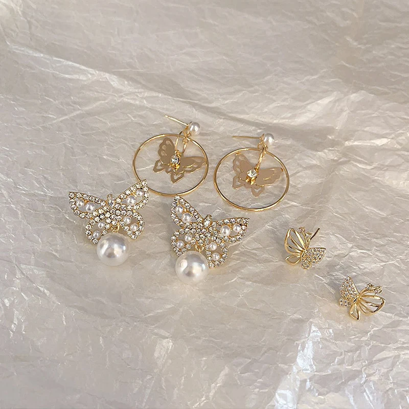 

YAONUAN 2021 Trendy Fashion Female Jewelry Aestheticism Butterfly Asymmetry Ear Clip Earrings Ear Studs Collection Accessories