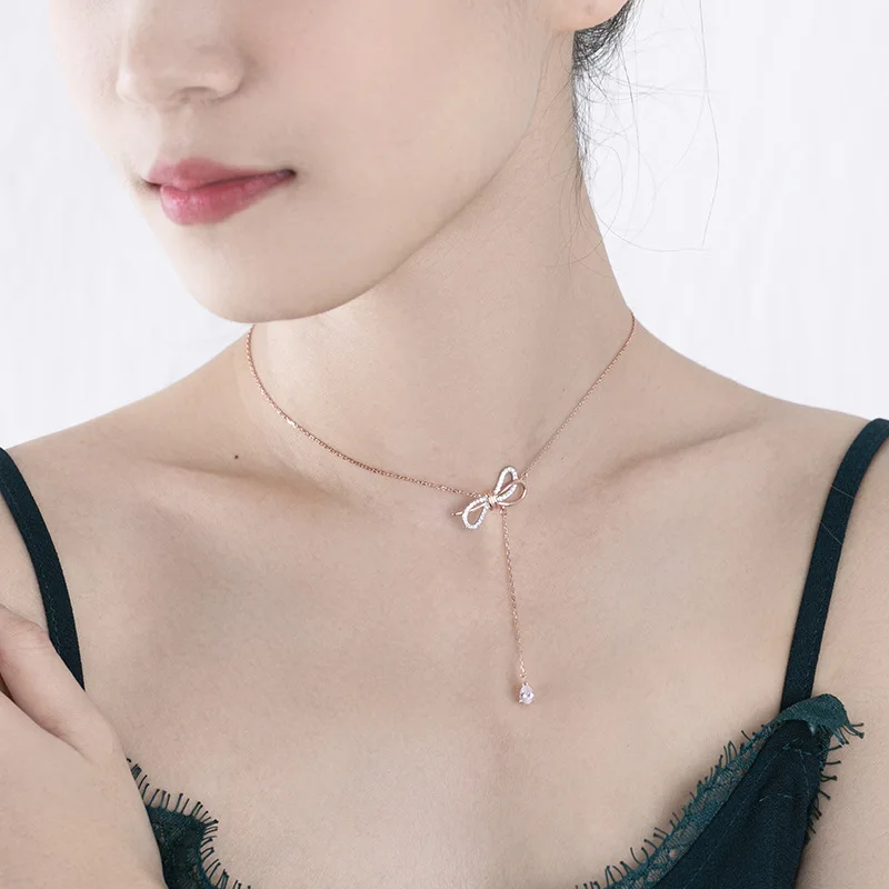 

46cm Silver Collar Pendant Necklace for Women Crystal S925 Silver Double Color Necklace for Women Elegant Jewelry Gift