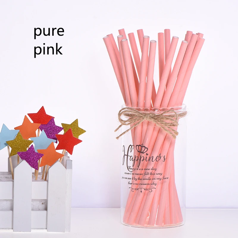 pink 25 шт. бумажные соломинки, Топпер для торта, для детей, для мальчиков, с днем рождения, для вечеринки, Декор, детский душ, свадебные принадлежности, одноразовая трубочка для питья - Цвет: pink