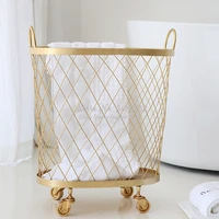 new golden fashion metal storage basket color dirty clothes storage handle laundry basket home creative organizer with wheels