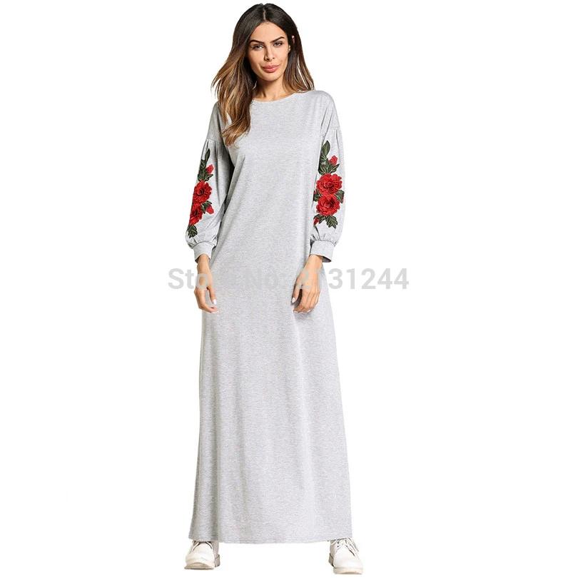 Мусульманское Платье макси с вышивкой абайя хлопковое кимоно длинное платье