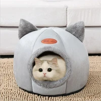 cute foldable cat bed nest indoor dog house removable semi closed mattress cage cat ear shape velvet eco friendly cloth