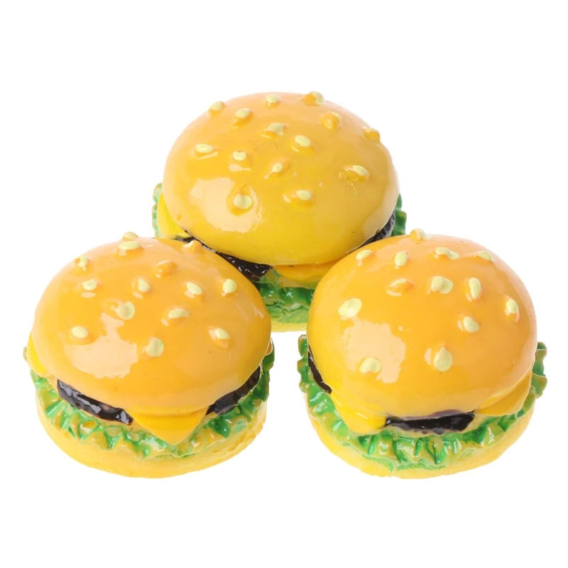

1:12 scale 3 Pieces Hamburger Resin Hamburger DIY Craft Miniature Food Dollhouse Accessory Decoration Kitchen Living Room