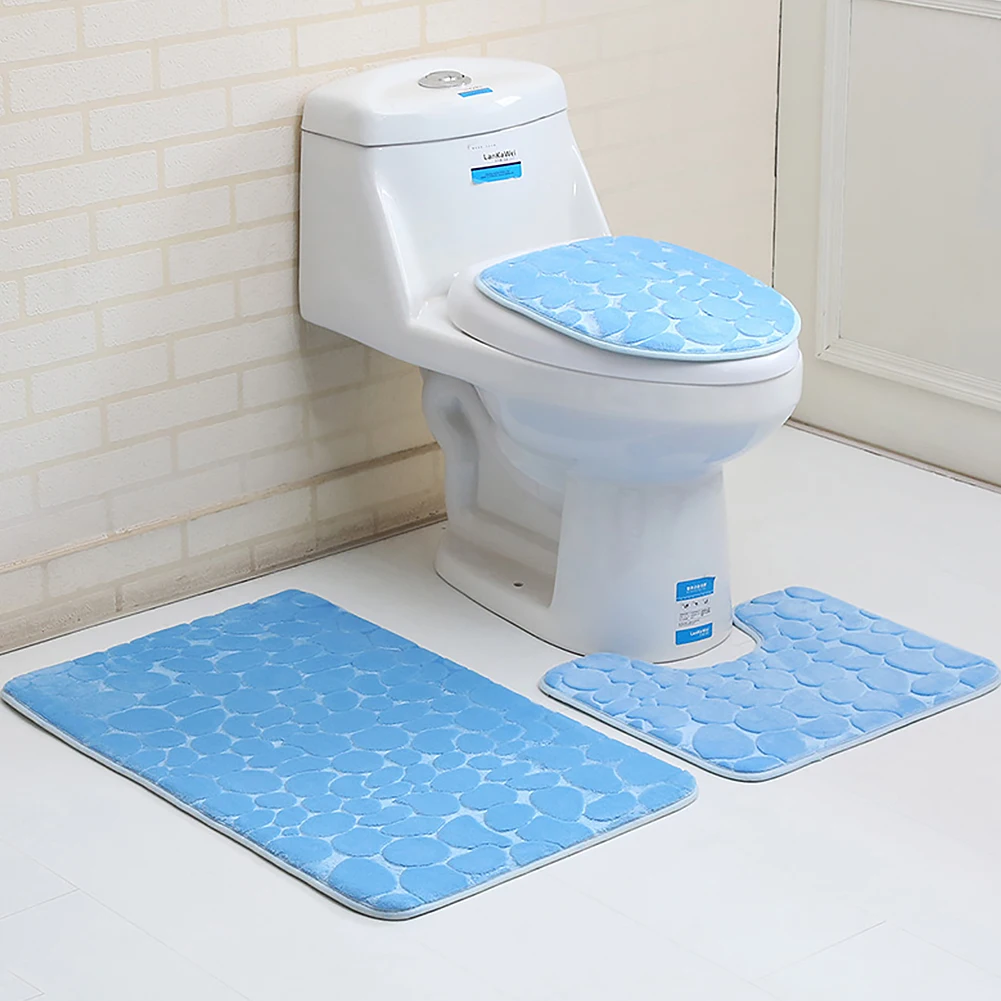 

Bathroom Non-Slip Pedestal Rug + Lid Toilet Cover + Bath Mat