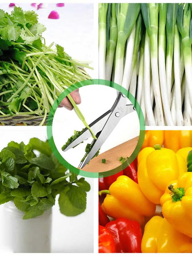

Stainless Steel Green Onion Scissors Vanilla Multi-layer Paper Shredder Safe Tool Kitchen Office Supplies With Cleaning Comb