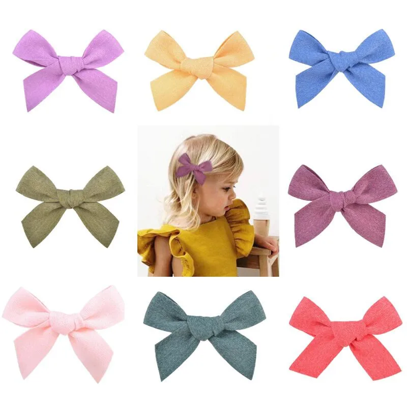 

Hot 3.5 Inches Bows Hair Clips For Kids Girls Fashion Cotton Bowknot Barrettes Holder 16 Colors Sweet Simple Hair Accessories