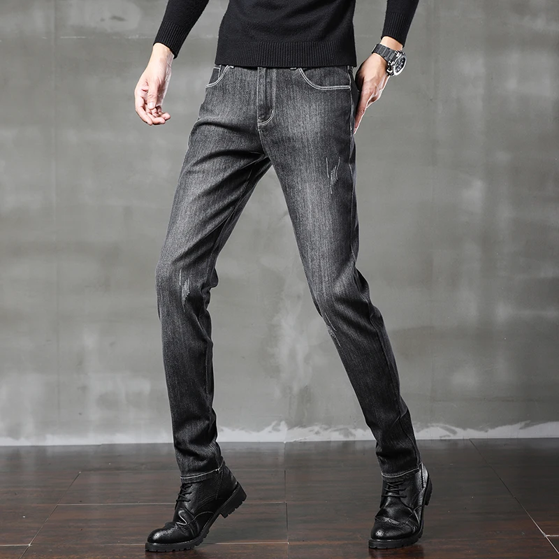 Мужские модные деловые повседневные джинсы универсальные Стрейчевые узкие