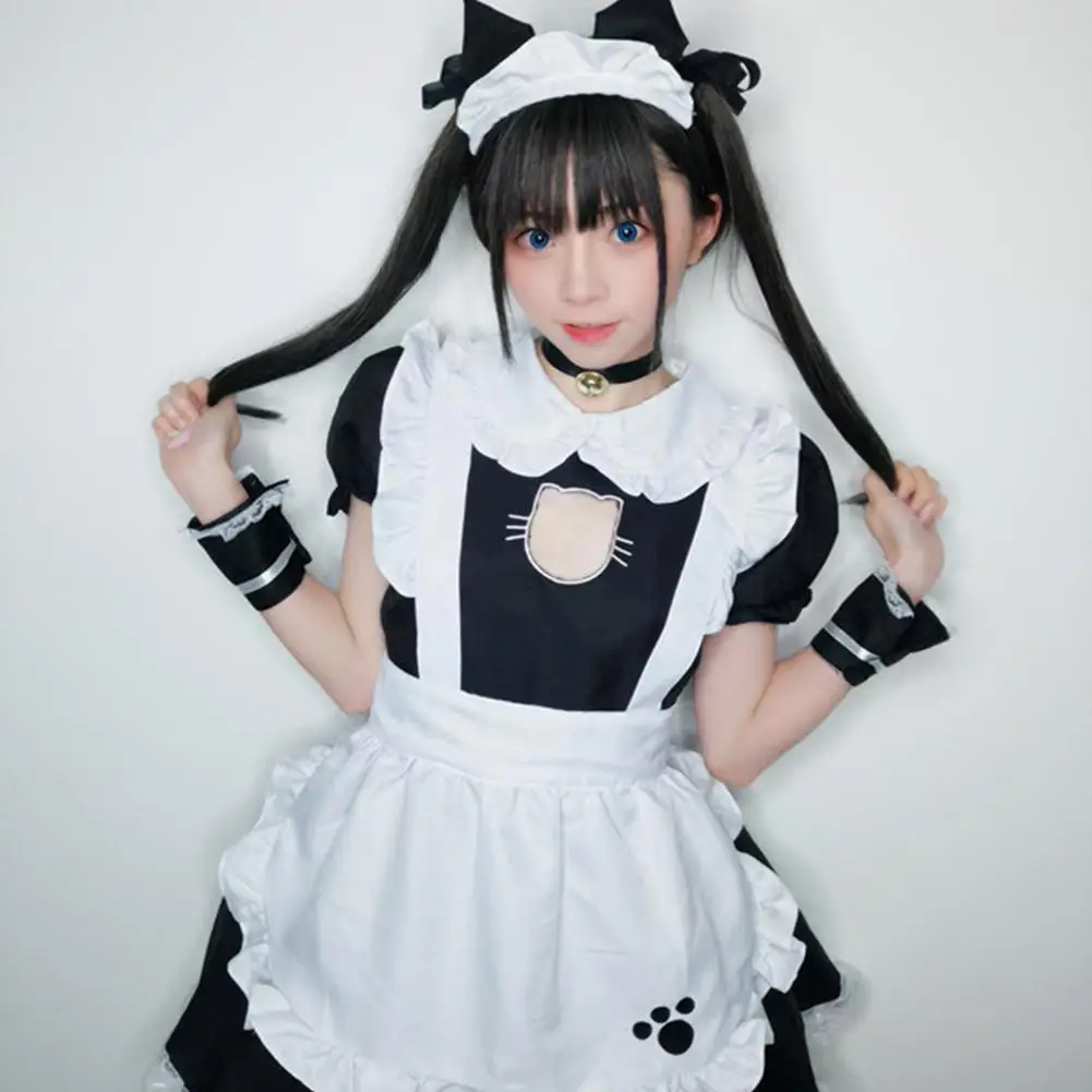 

Women Lovely Maid Cosplay Costume Short Sleeve Retro Outfit Plus Costume Dress Lolita Size Japanese Maid Cosplay Cute Frenc S6g7