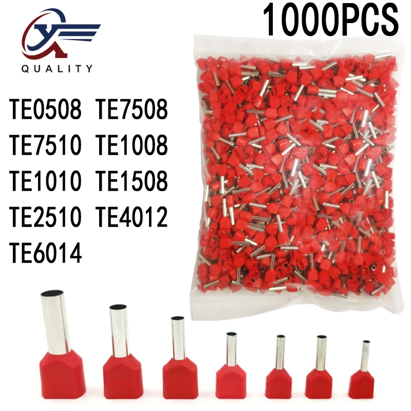 1000pcs/Pack TE0508/1008/1508/2510/4012 Insulated Ferrules Terminal Block Cord End Wire Connector Electrical Crimp Terminator