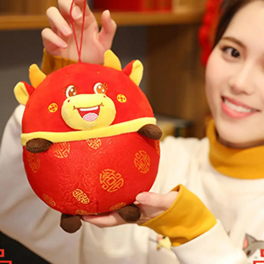 

2021 Tang Suit Calf Mascot Cow Plush Doll Soft Toy New Year Party Decor Gift