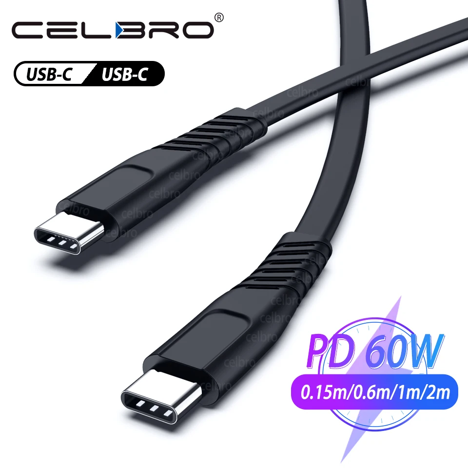 Плоский кабель PD USB Type-C на C 60 Вт быстрая зарядка для Samsung S20 Note 20 Ultra Xiaomi Mi 10