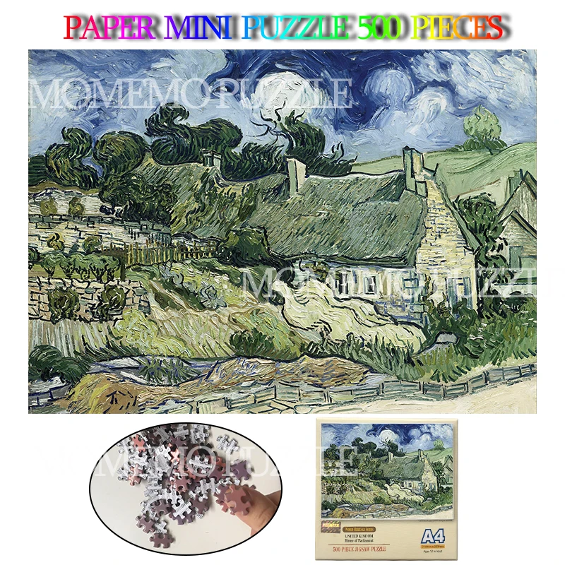 

Thatched Cottages At Cordeville Paper Jigsaw 500 Pieces Puzzle Van Gogh Oil Painting Adults Kids Puzzles Toys Brain Challenge