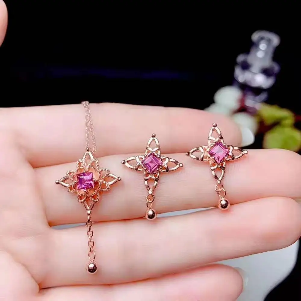 

[FS jewelry] комплект из натурального граната, роскошный цветок из настоящего серебра 925 пробы, серьги, подвеска, ожерелье, модные женские ювелирн...