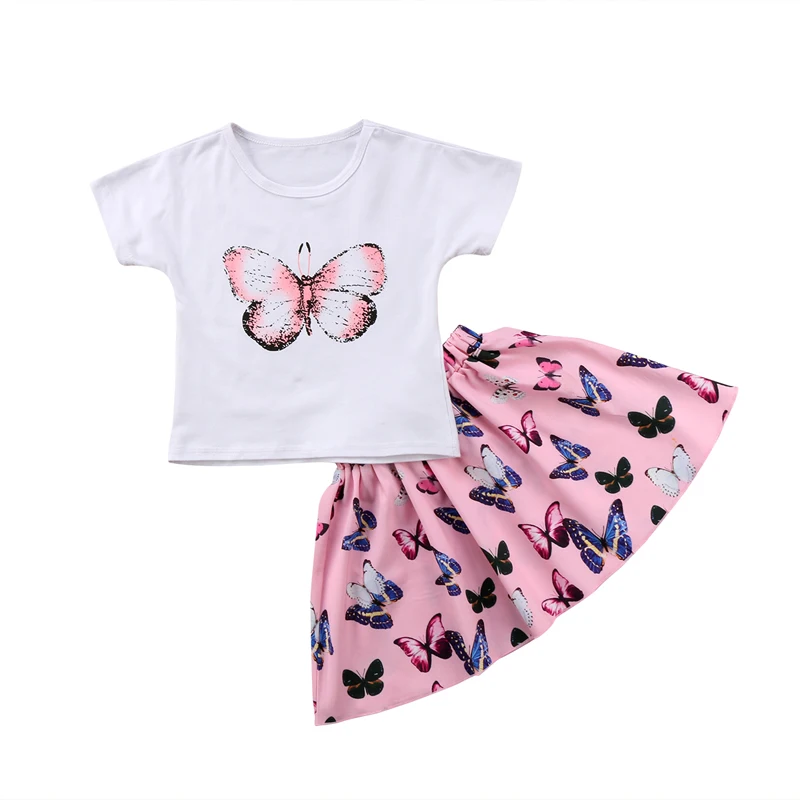 

Imcute Toddler Kid Baby Girl Clothes Child Girls Butterfly Print Top T-shirt+Skirt Outfit 2pcs Summer Casual Clothing Set 1-6T