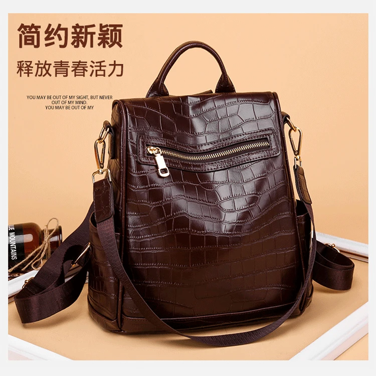 

Backpack Fashion Women's Pu Backpack Crocodile Pattern Multi-back Shoulder Bag Simple Multi-purpose Backpack Handbag