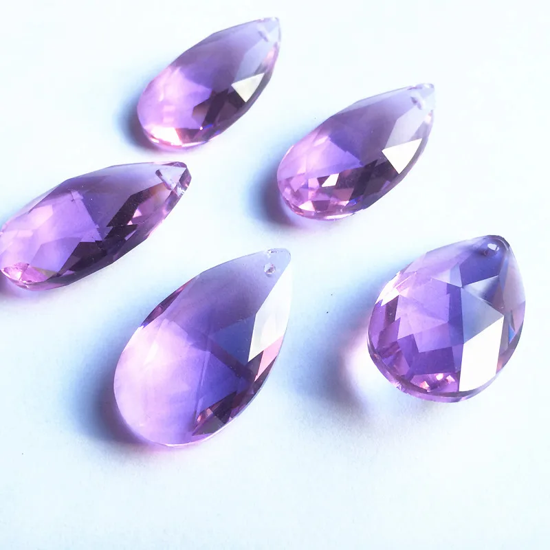 100% quality 100pcs/lot 38*22mm Purple Color crystal faceted pear pendants, crystal hanging drops for DIY chandelier parts