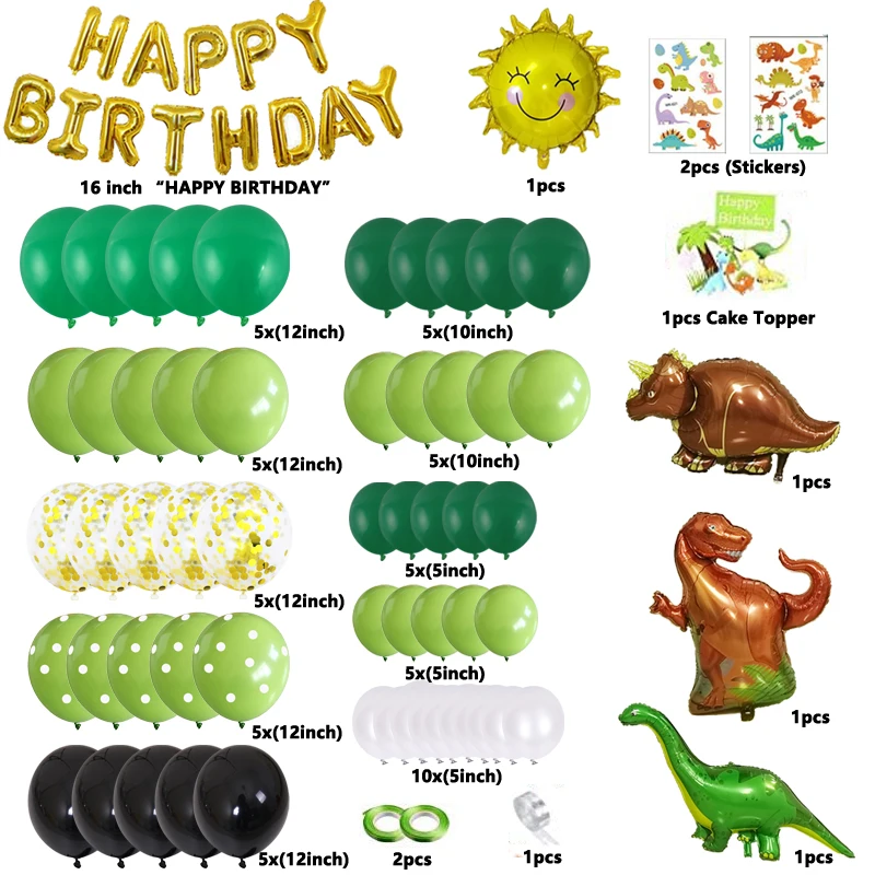 66 шт./компл. динозавра День рождения украшения детские зеленые воздушные шары
