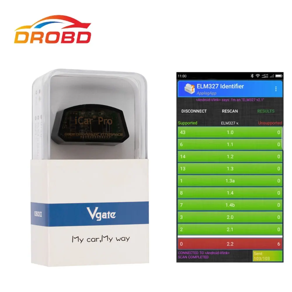 Адаптер диагностический автомобильный Vgate iCar2 ELM327 V2.1 для разъема OBD2 wifi Bluetooth