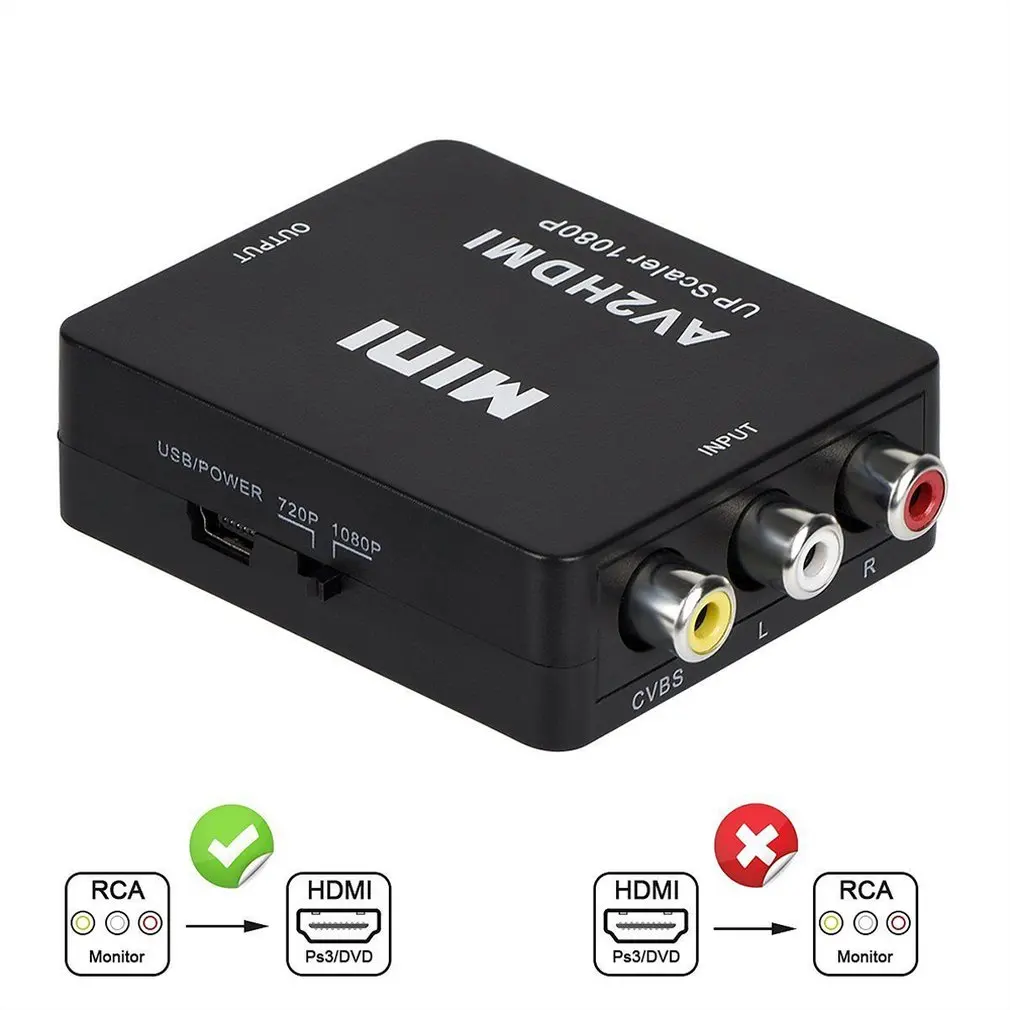 Портативный размер Черный RCA AV к HDMI-совместимый конвертер/адаптер подходит для