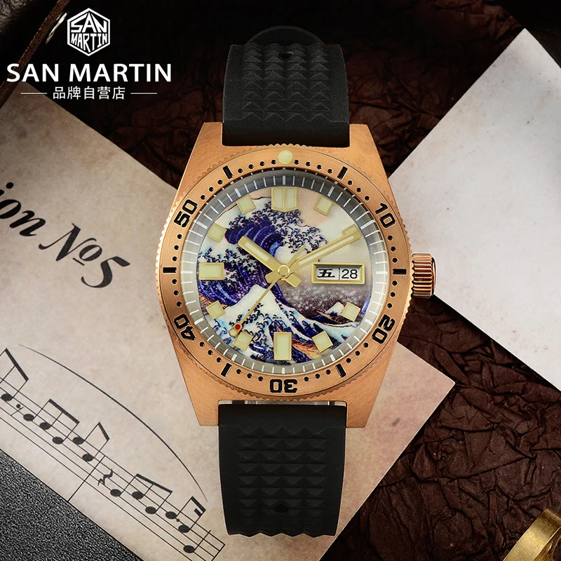 

San Martin Full Luminous Surfing Dial 62Mas Automatic Mens Watches Sapphire Crystal 20 Bar Cusn8 Bronze NH35 Mechanical Watch