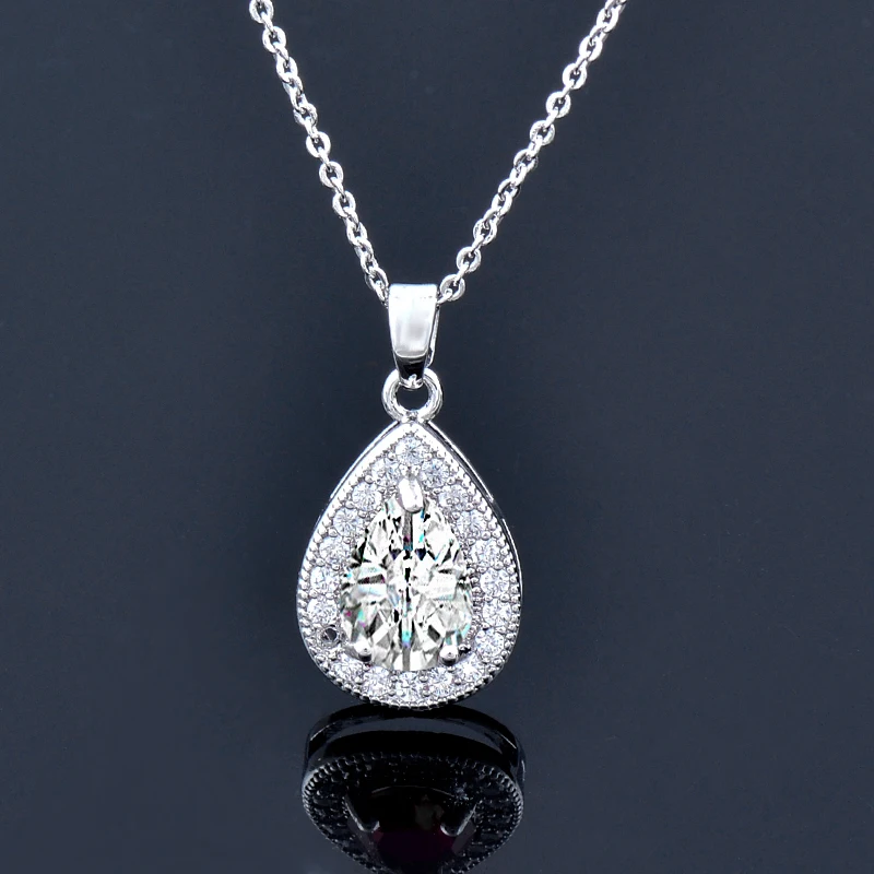 KIOOZOL Red Blue Green White Crystal Teardrop Pendant Silver Color Choker Necklace Classic Ladies Jewelry 2021 Trend 159 KO3 | Украшения и