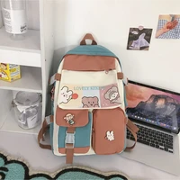 cute badge pin girls backpack waterproof large capacity harajuku nylon school bags teens female korean travel book backpack 309
