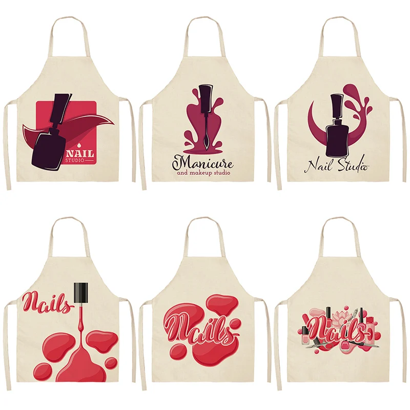 Лак для ногтей губная помада Кухонные фартуки женщин хлопковые льняные