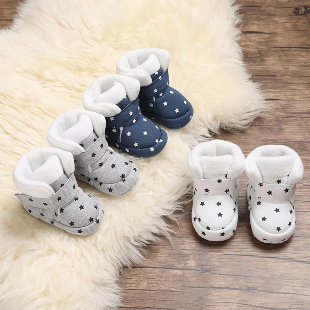 

Infant Snow Boots Winter Baby Boys Girl Shoes Soft Sole Star Print First Walker Plush Warm Prewalker Fleece Boots 0-18M