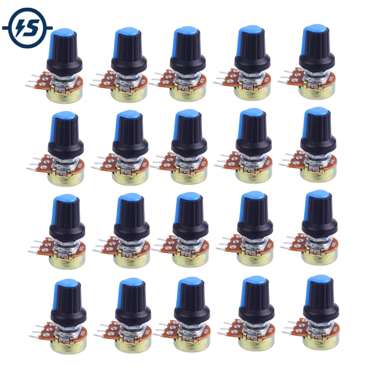 

20 шт., потенциометр с железной ручкой с пластиковой крышкой B1K B5K 50K B100K