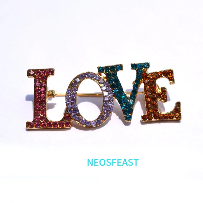 Симпатичные булавки Стразы в виде букв короткая Брошь для женщин разноцветная